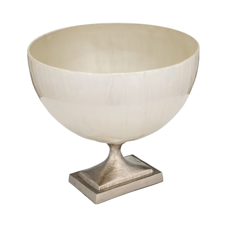 Sagebrook 9" Glass Bowl With Metal Stand - Pearl White