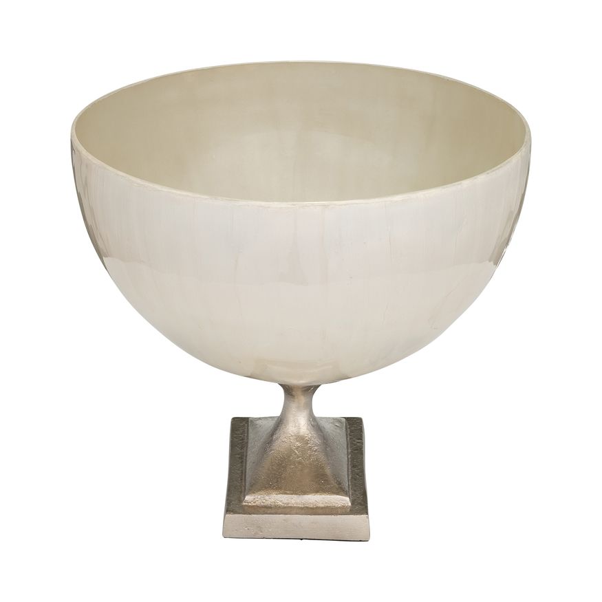 Sagebrook 9" Glass Bowl With Metal Stand - Pearl White