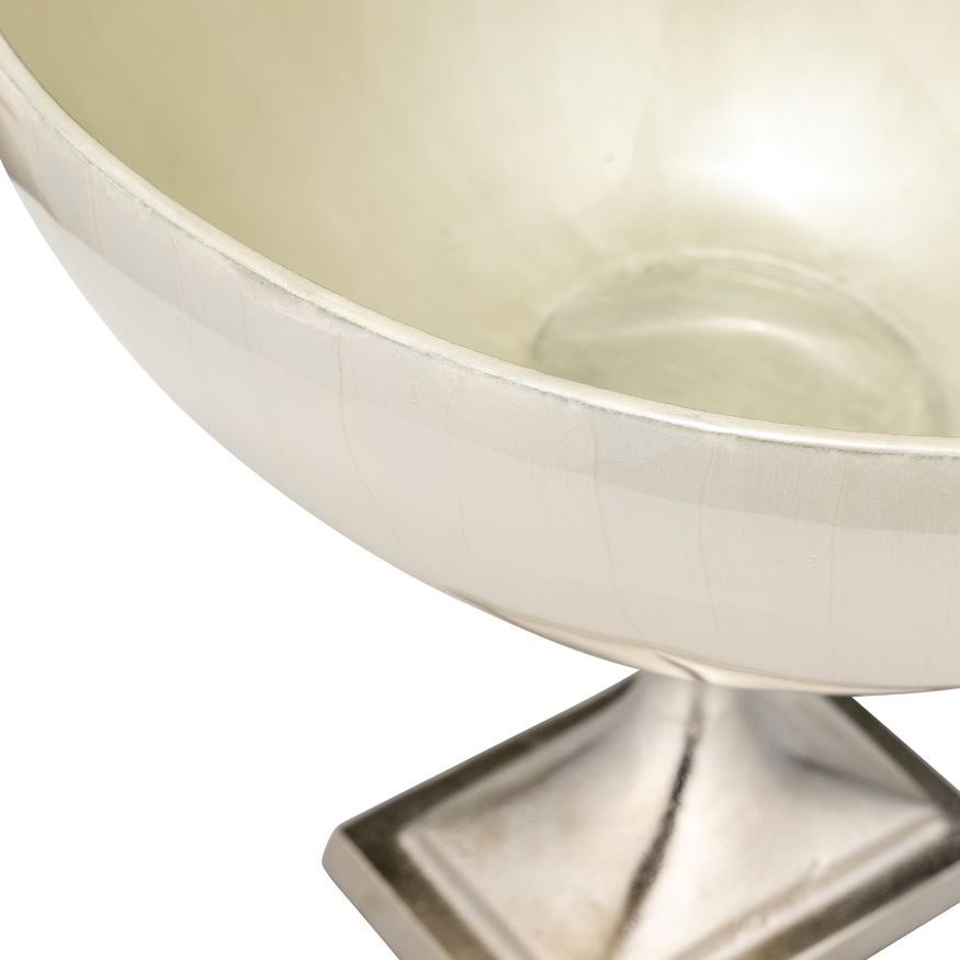 Sagebrook 9" Glass Bowl With Metal Stand - Pearl White