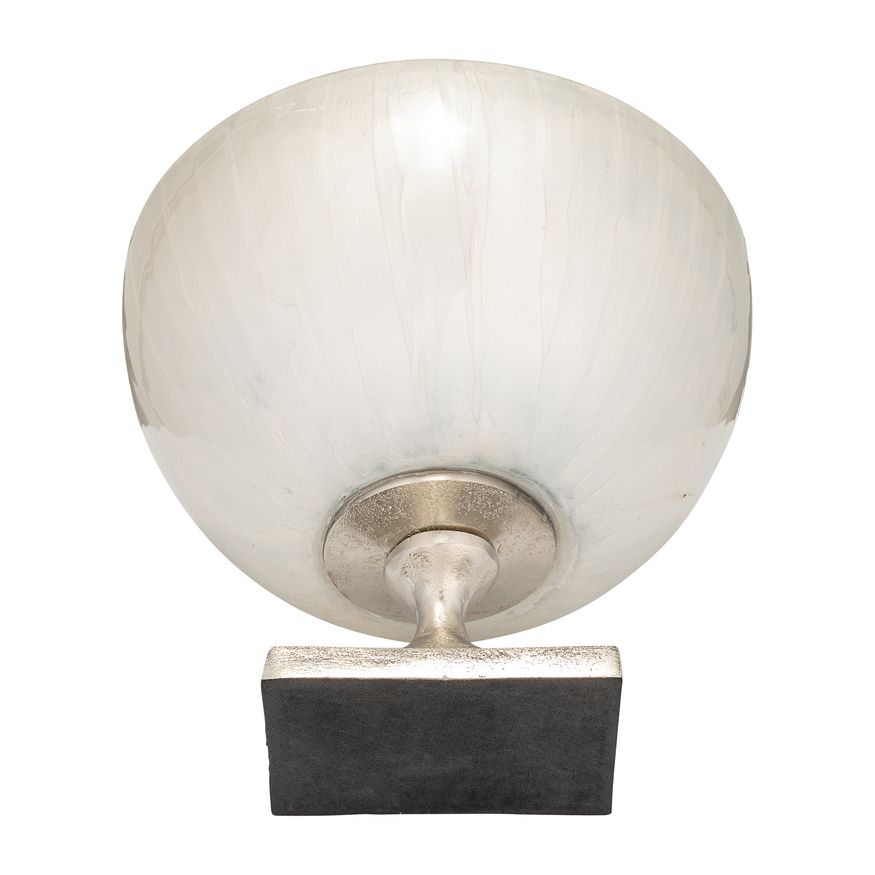 Sagebrook 9" Glass Bowl With Metal Stand - Pearl White