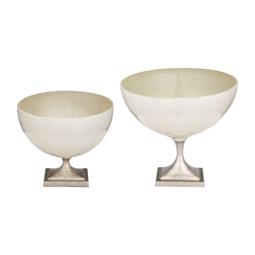 Sagebrook 9" Glass Bowl With Metal Stand - Pearl White