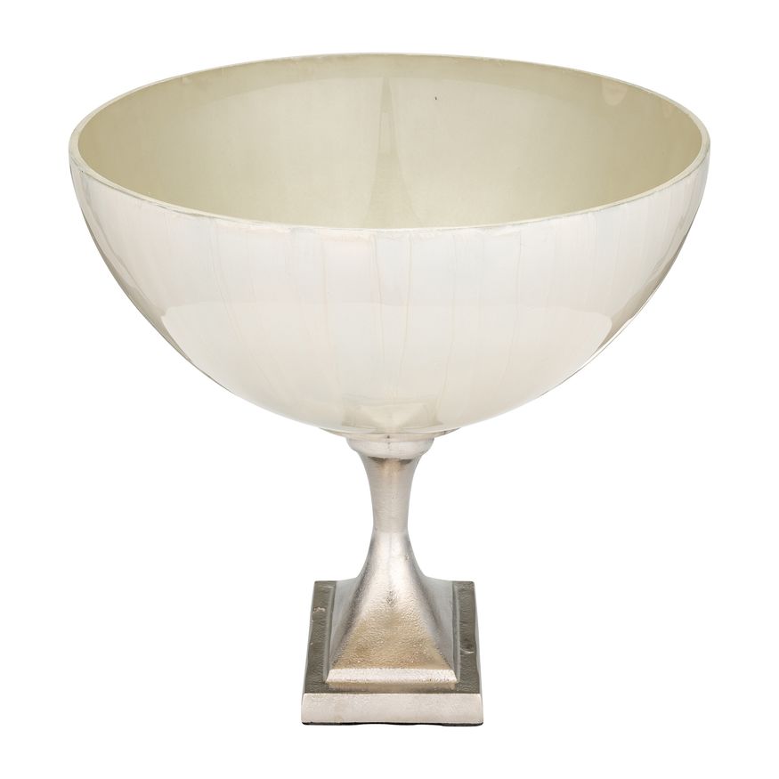 Sagebrook 11" Glass Bowl With Metal Stand - Pearl White