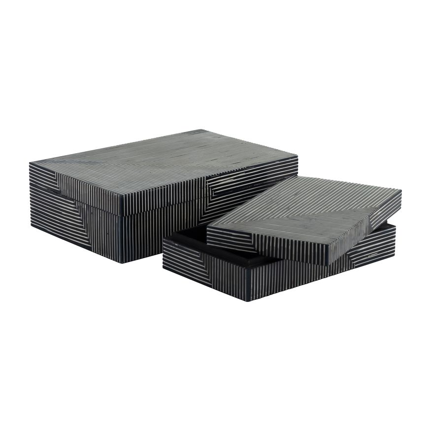 Sagebrook - 10"/12" Resin Pinstripe Boxes (Set Of 2) in Navy