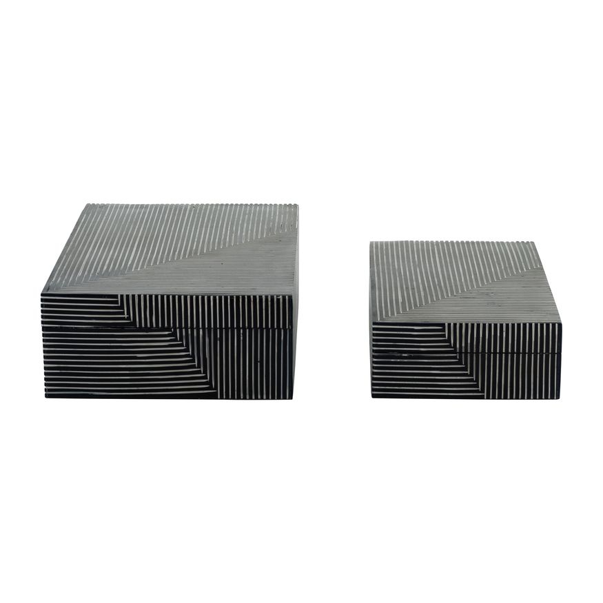 Sagebrook - 10"/12" Resin Pinstripe Boxes (Set Of 2) in Navy