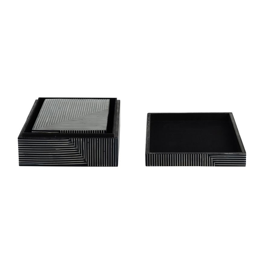 Sagebrook - 10"/12" Resin Pinstripe Boxes (Set Of 2) in Navy