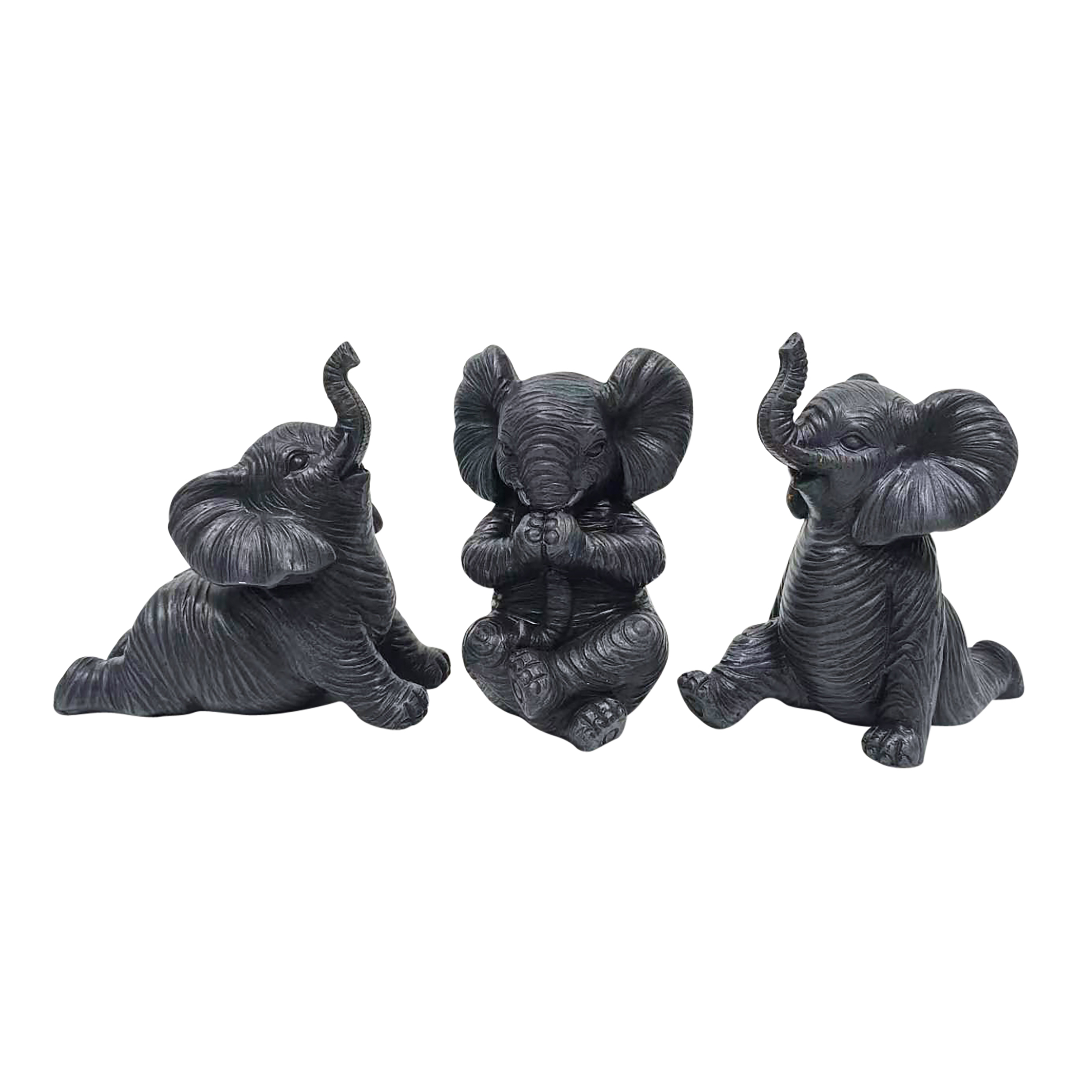 Sagebrook 6" Resin Stone Look Yoga Elephant (Set Of 3)