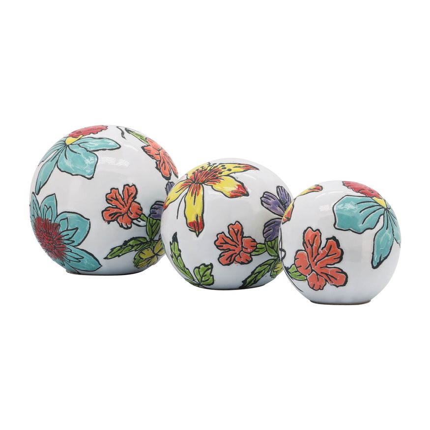 Sagebrook - 4"/5"/6" Ceramic Floral Orb (Set Of 3) in Multi