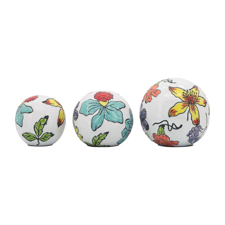 Sagebrook - 4"/5"/6" Ceramic Floral Orb (Set Of 3) in Multi