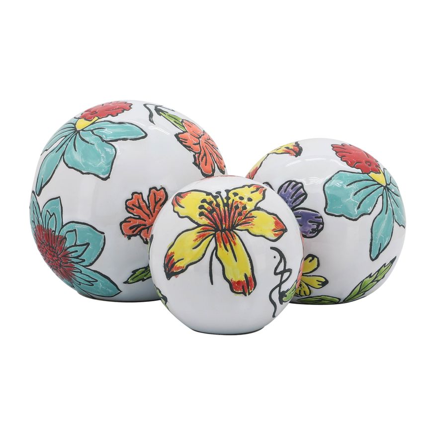 Sagebrook - 4"/5"/6" Ceramic Floral Orb (Set Of 3) in Multi