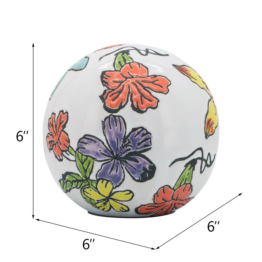 Sagebrook - 4"/5"/6" Ceramic Floral Orb (Set Of 3) in Multi