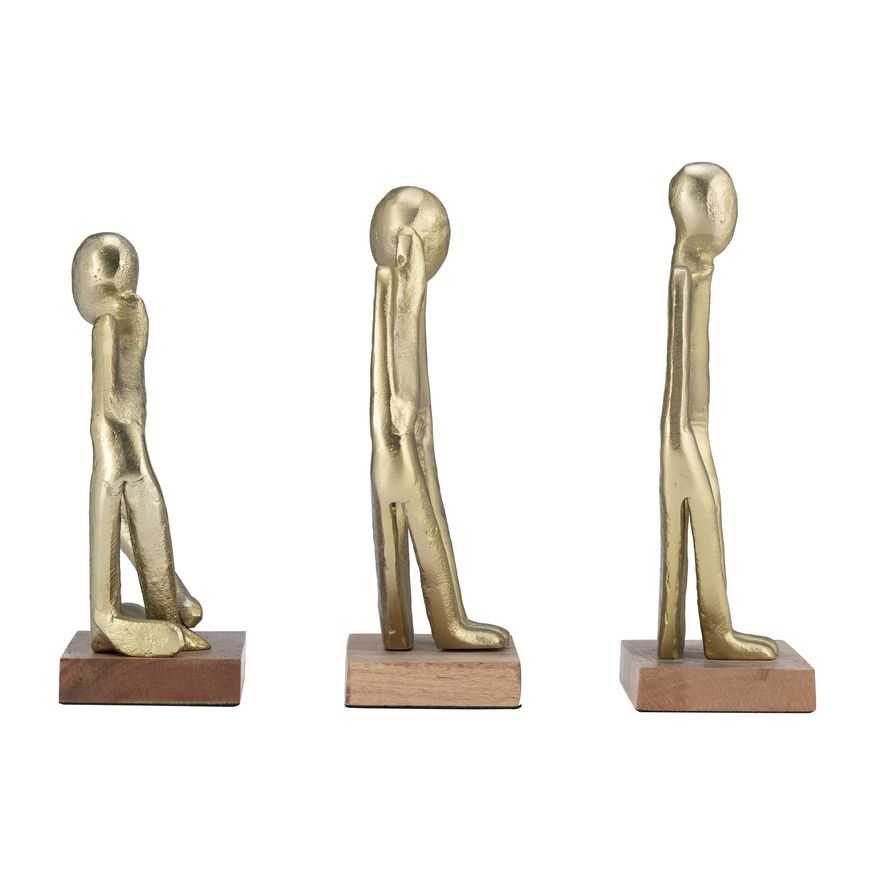 Sagebrook - 9" Metal/Wood Deep Thoughts (Set Of 3) in Gold