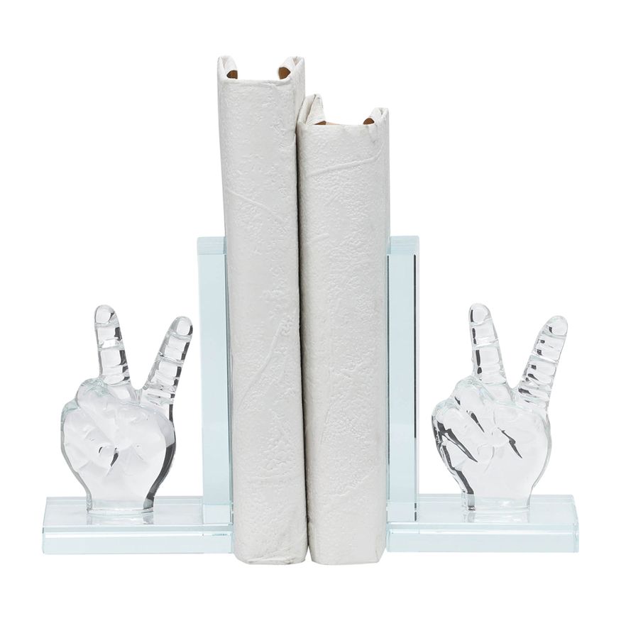 Sagebrook 6" Crystal Peace Sign Bookends (Set Of 2)