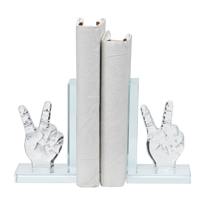 Sagebrook 6" Crystal Peace Sign Bookends (Set Of 2)