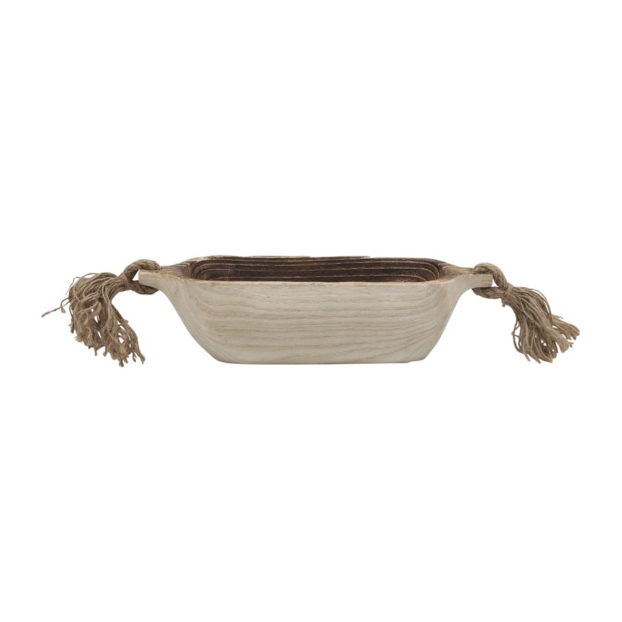 Sagebrook 15" Wood Tray With Tassels - Natural