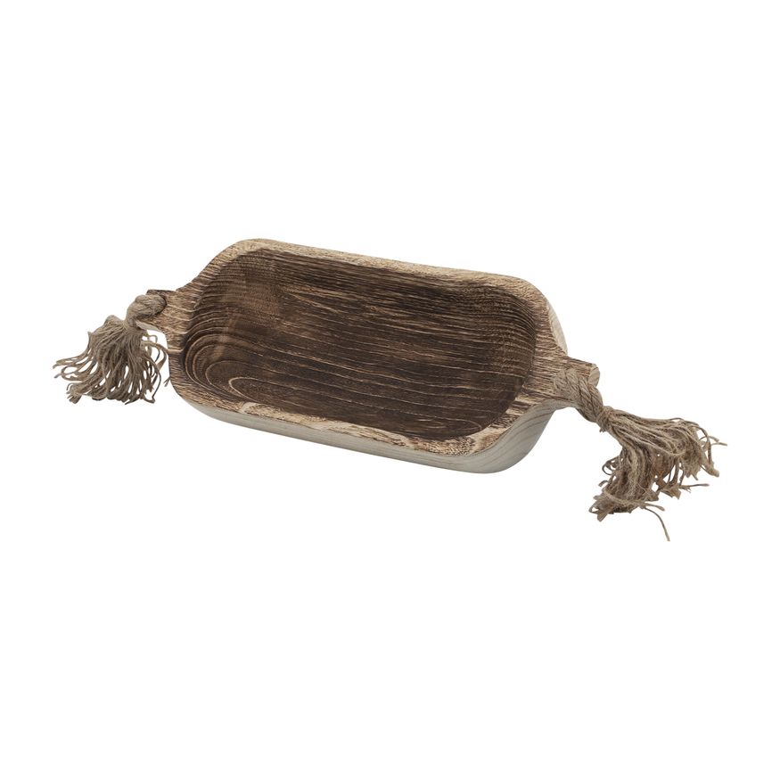 Sagebrook 15" Wood Tray With Tassels - Natural