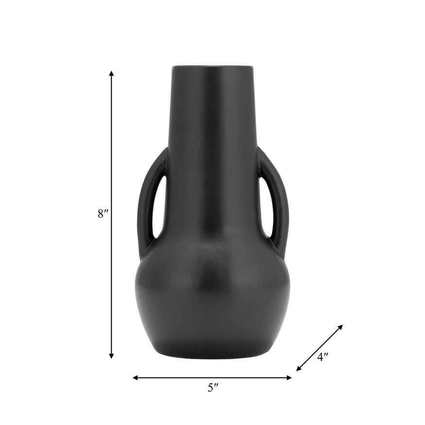 Sagebrook 8" Ceramic Vase With Handles - Black