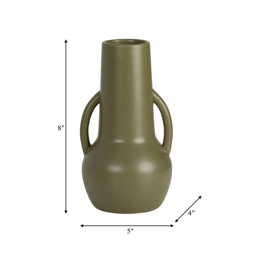 Sagebrook 8" Ceramic Vase With Handles - Olive