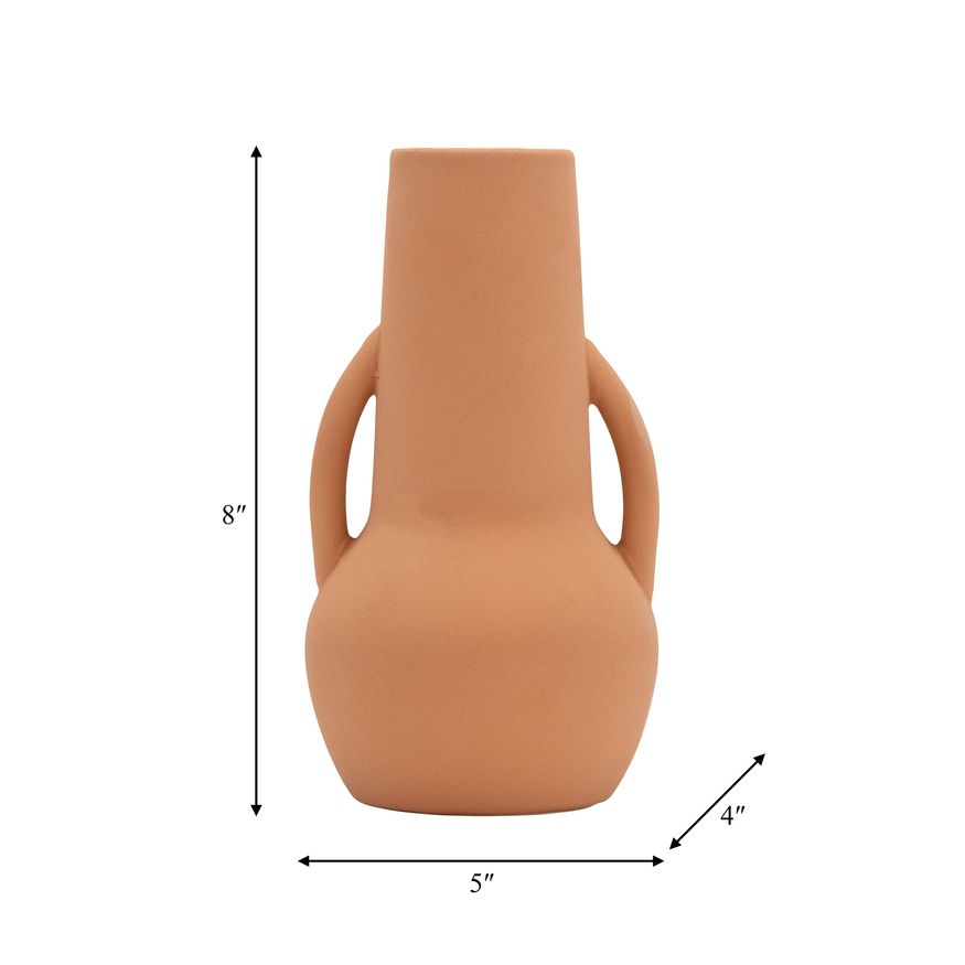 Sagebrook 8" Ceramic Vase With Handles - Terracotta