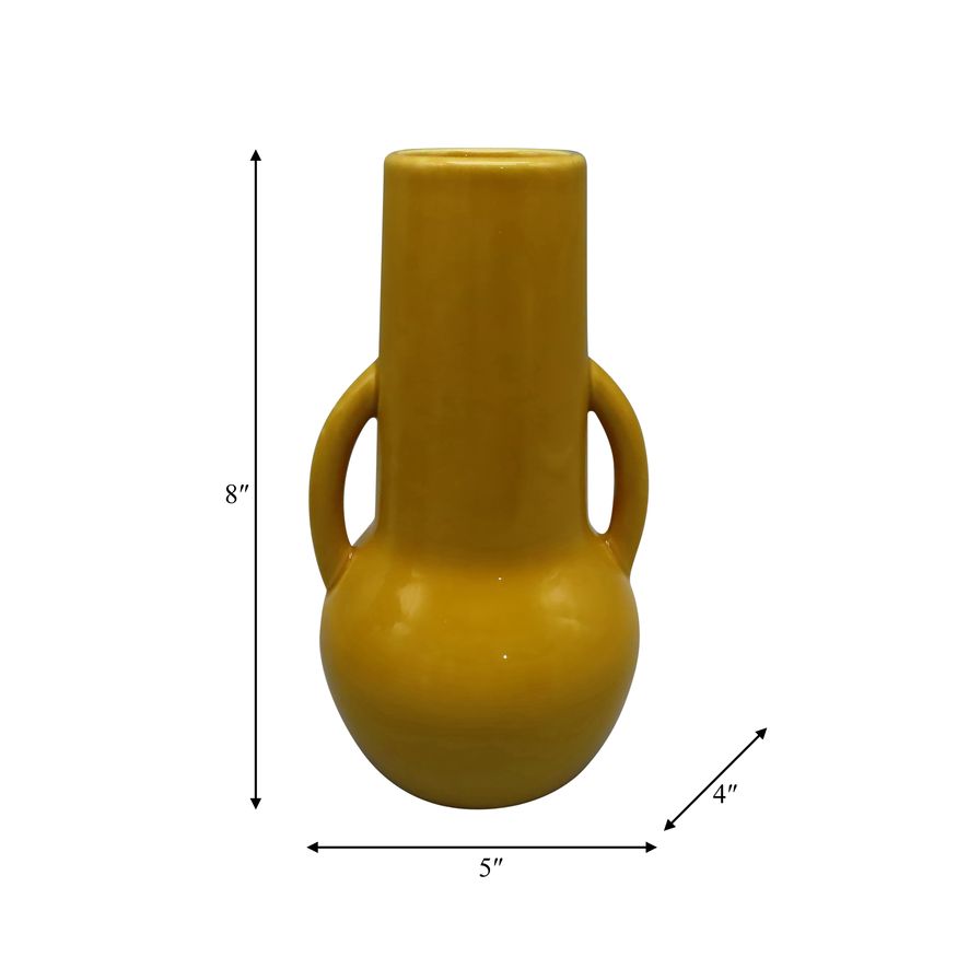 Sagebrook 8" Ceramic Vase With Handles - Mustard