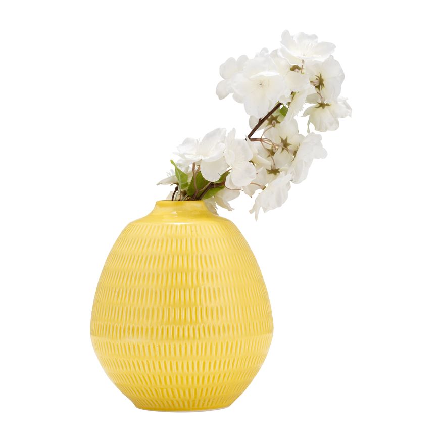 Sagebrook 7" Ceramic Stripe Oval Vase - Yellow