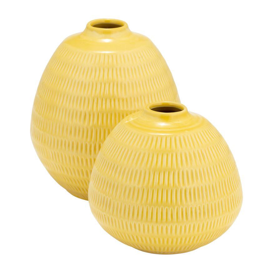 Sagebrook 7" Ceramic Stripe Oval Vase - Yellow