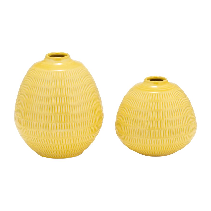 Sagebrook 7" Ceramic Stripe Oval Vase - Yellow