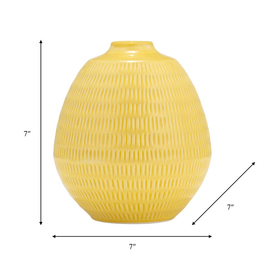 Sagebrook 7" Ceramic Stripe Oval Vase - Yellow