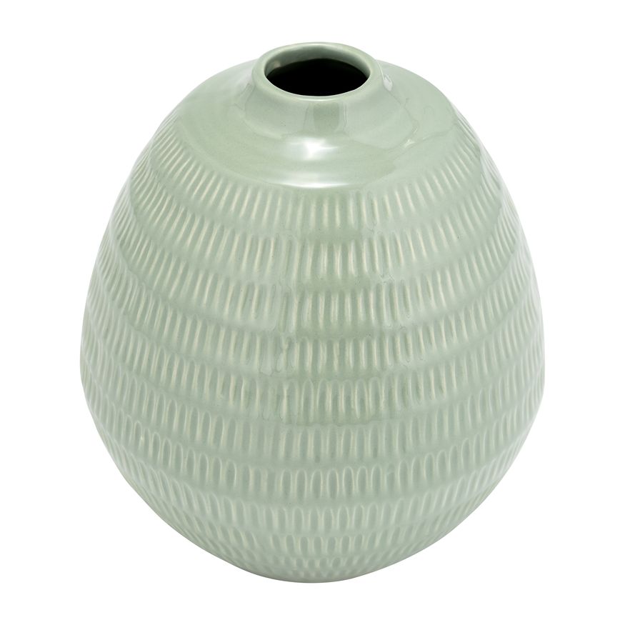 Sagebrook 7" Ceramic Stripe Oval Vase - Dark Sage