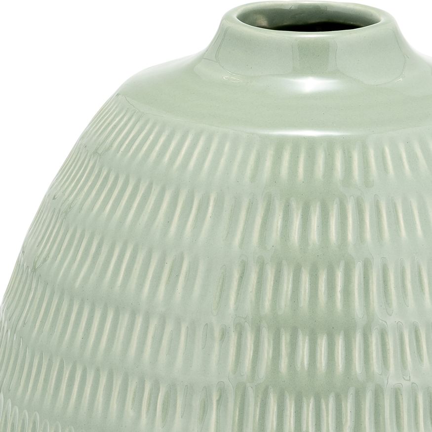 Sagebrook 7" Ceramic Stripe Oval Vase - Dark Sage