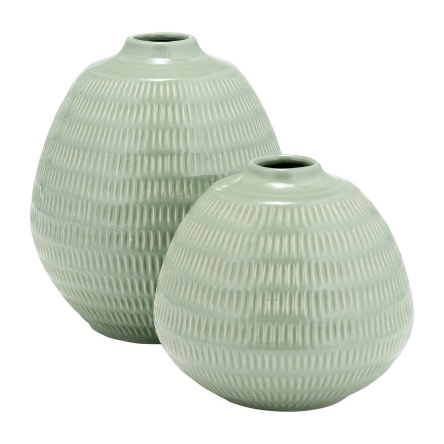 Sagebrook 7" Ceramic Stripe Oval Vase - Dark Sage