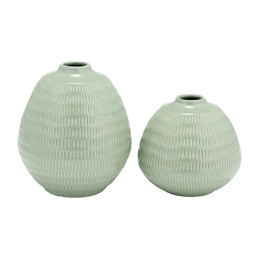 Sagebrook 7" Ceramic Stripe Oval Vase - Dark Sage