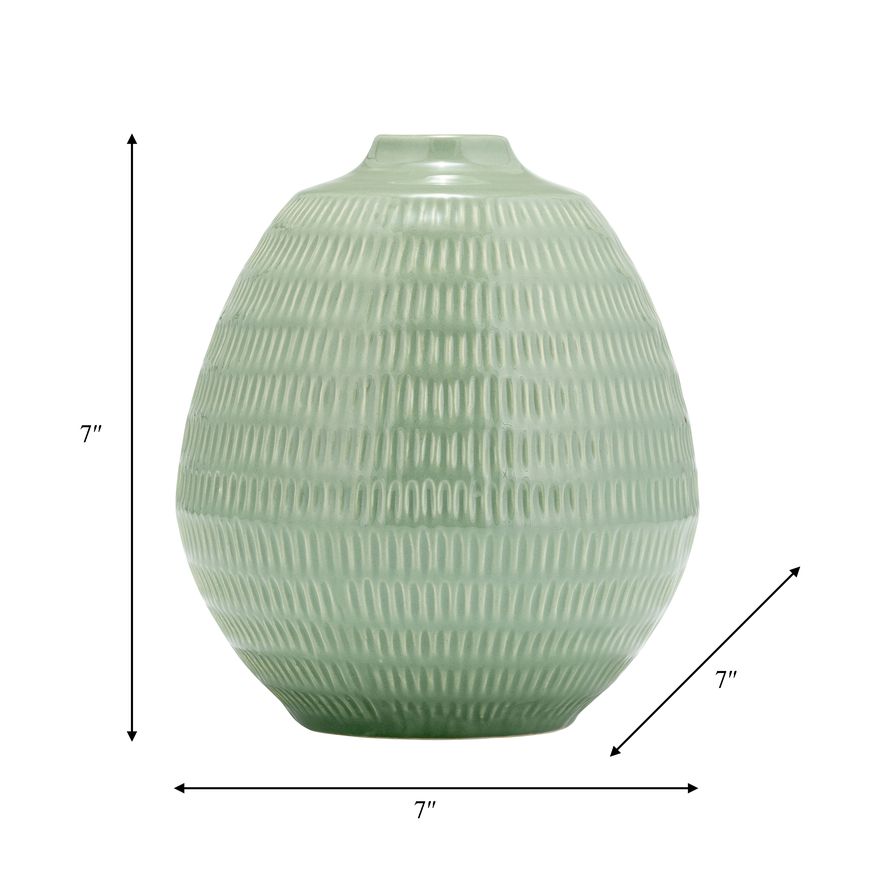 Sagebrook 7" Ceramic Stripe Oval Vase - Dark Sage