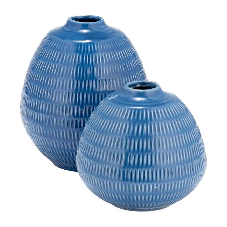 Sagebrook™ 7" Ceramic Stripe Oval Vase - Coastal Blue