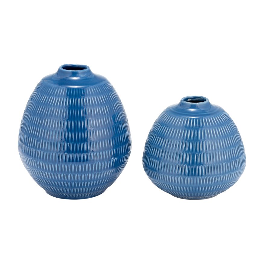 Sagebrook™ 7" Ceramic Stripe Oval Vase - Coastal Blue