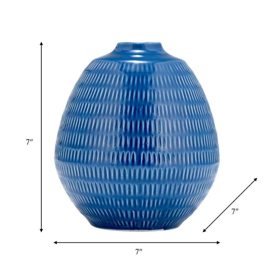 Sagebrook™ 7" Ceramic Stripe Oval Vase - Coastal Blue