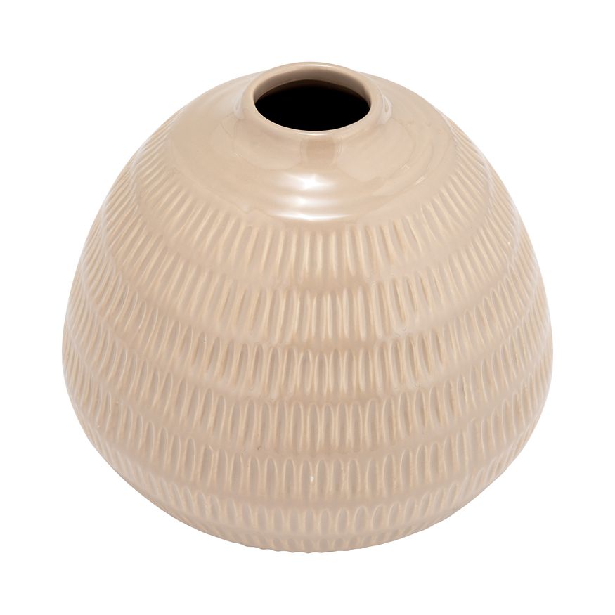 Sagebrook 6" Ceramic Stripe Oval Vase - Irish Cream