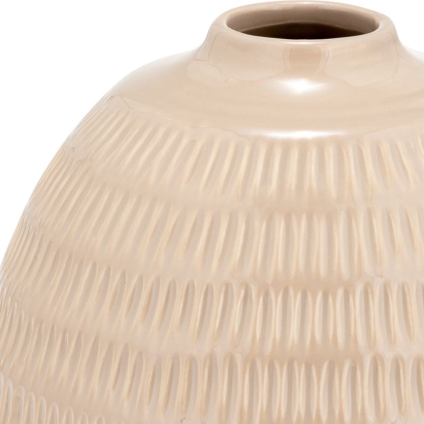 Sagebrook 6" Ceramic Stripe Oval Vase - Irish Cream