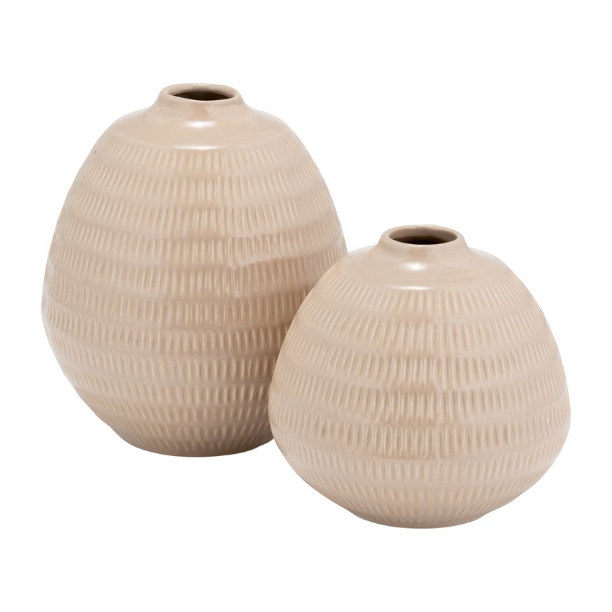 Sagebrook 6" Ceramic Stripe Oval Vase - Irish Cream