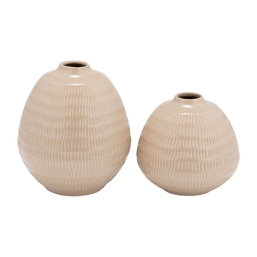 Sagebrook 6" Ceramic Stripe Oval Vase - Irish Cream