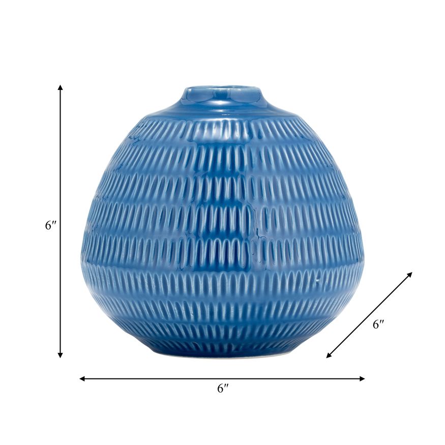 Sagebrook 6" Ceramic Stripe Oval Vase - Coastal Blue