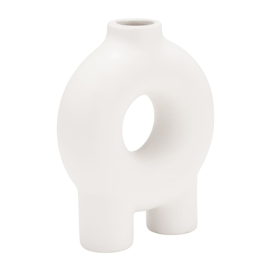 Sagebrook 7" Ceramic Donut Footed Vase - White