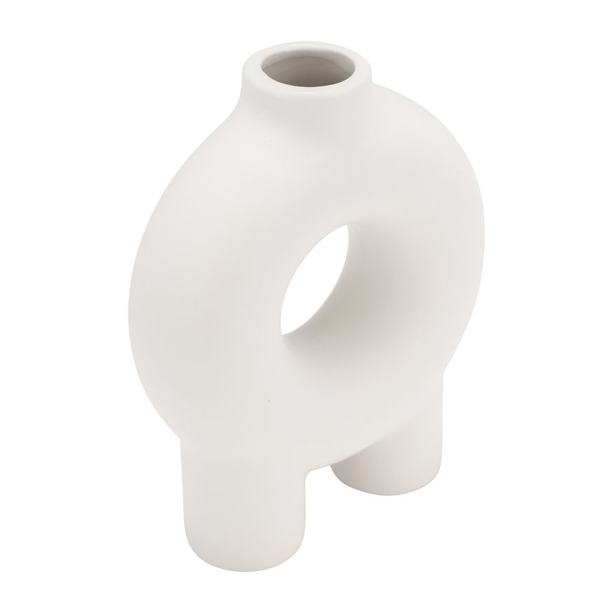 Sagebrook 7" Ceramic Donut Footed Vase - White