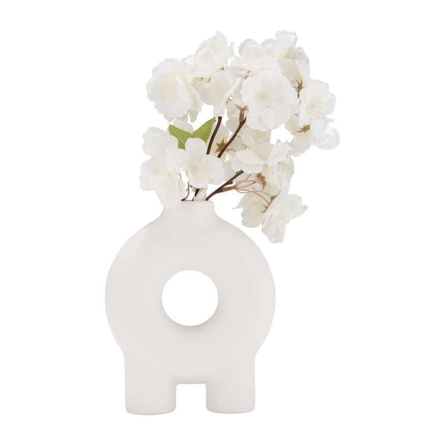 Sagebrook 7" Ceramic Donut Footed Vase - White