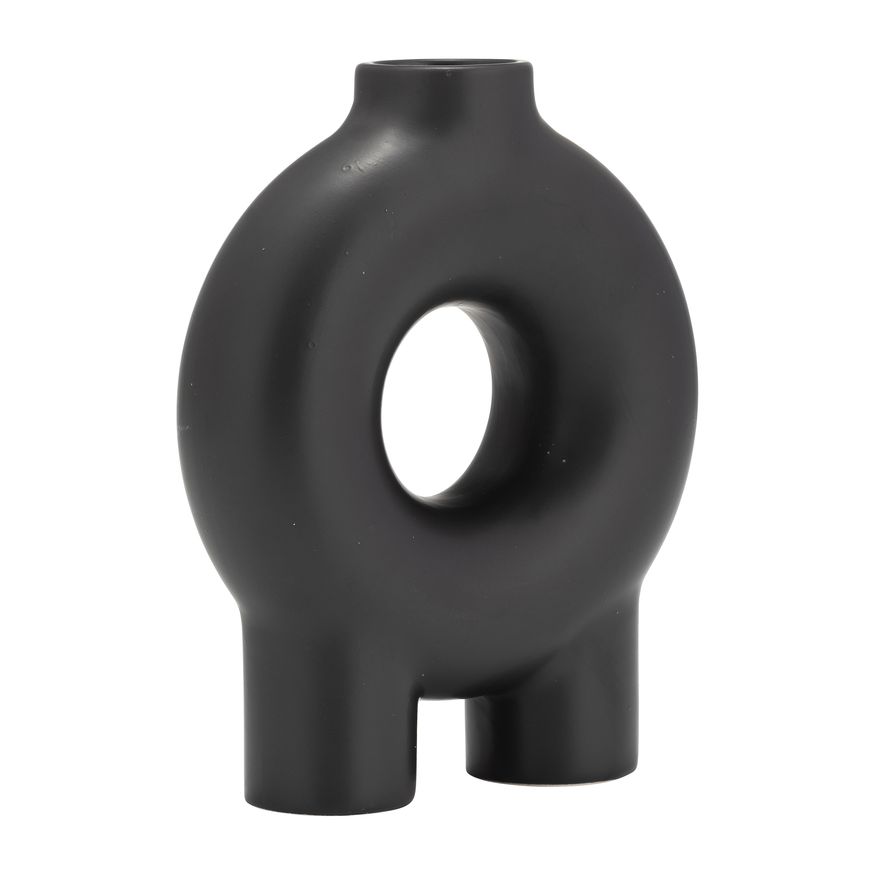 Sagebrook 7" Ceramic Donut Footed Vase - Black