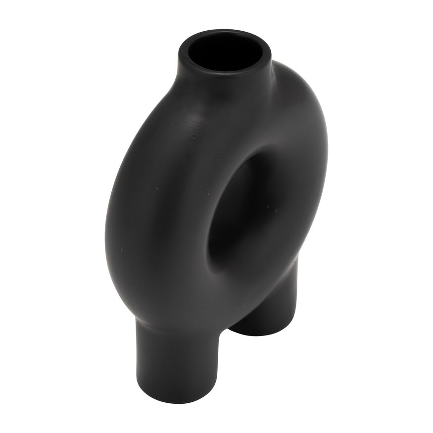 Sagebrook 7" Ceramic Donut Footed Vase - Black