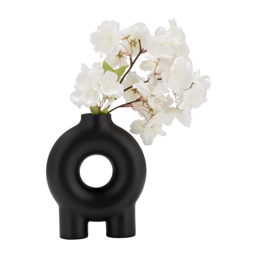 Sagebrook 7" Ceramic Donut Footed Vase - Black