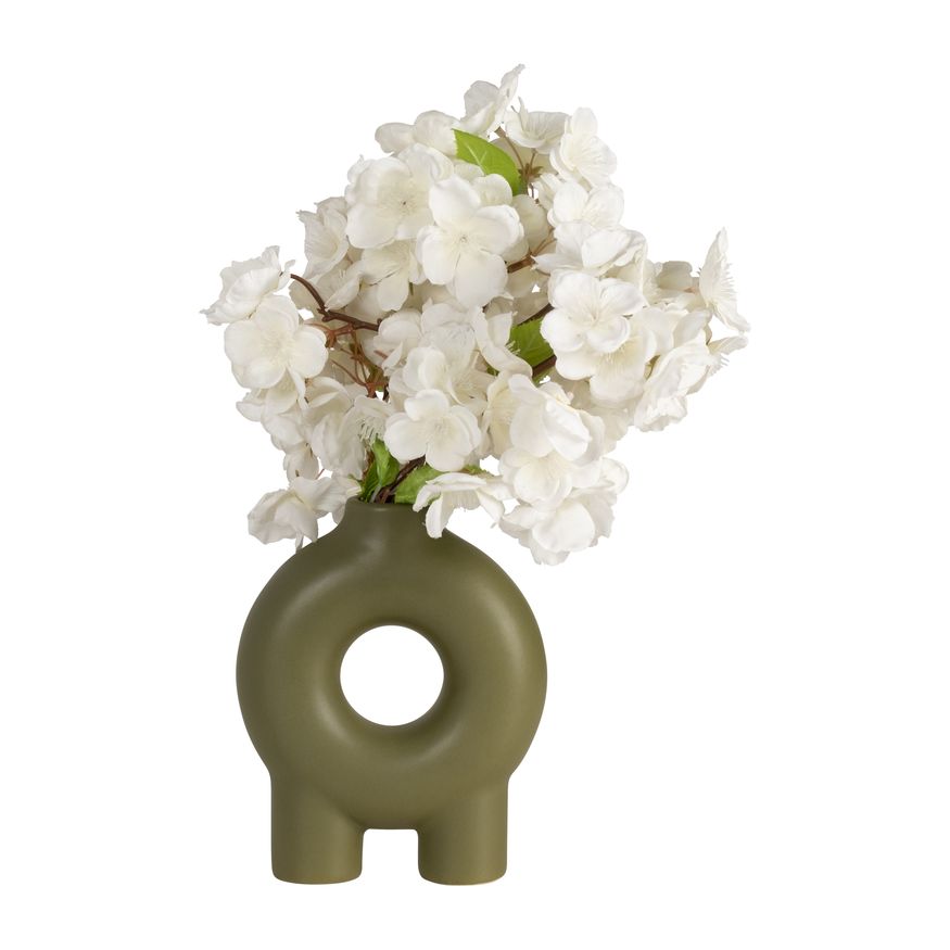 Sagebrook 7" Ceramic Donut Footed Vase - Olive