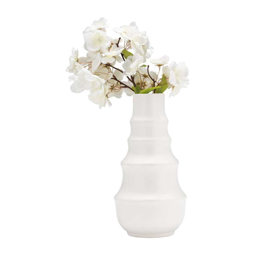 Sagebrook™ 11" Ceramic Ring Pattern Vase - White