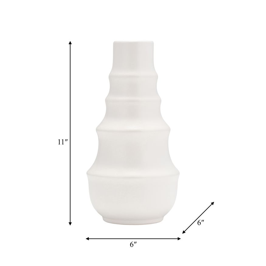 Sagebrook™ 11" Ceramic Ring Pattern Vase - White