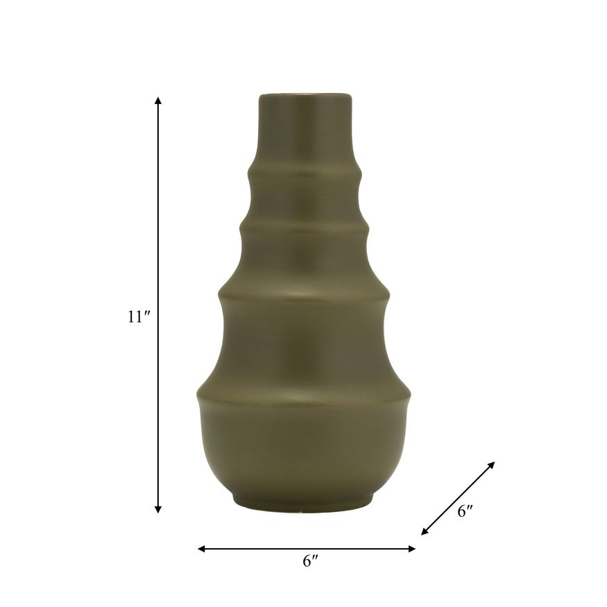 Sagebrook™ 11" Ceramic Ring Pattern Vase - Olive